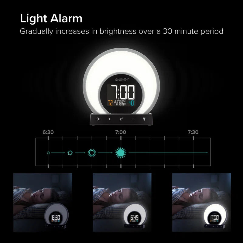 Soluna-S Light Sunrise Black LCD Alarm Clock with Temp