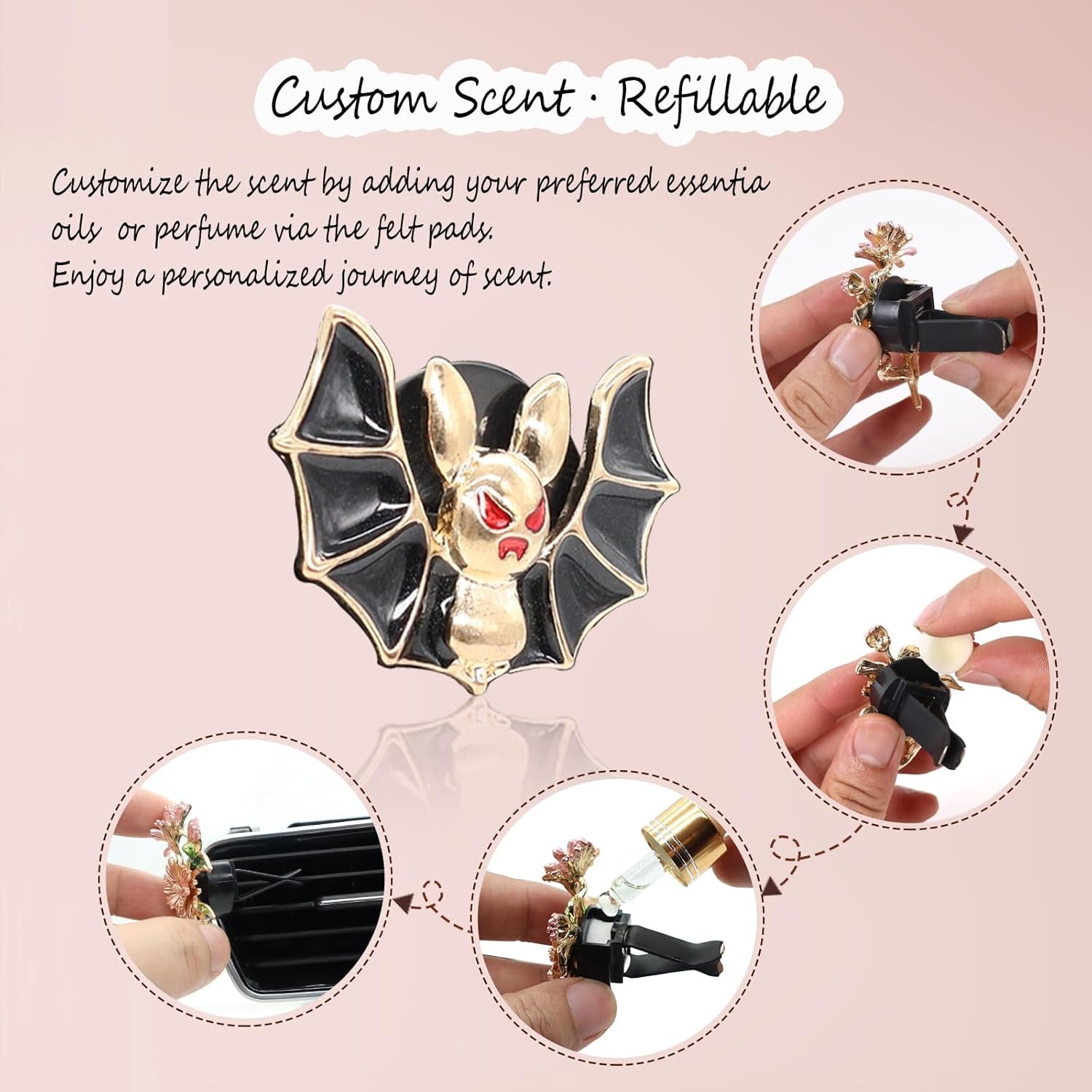 Bat Air Vent Clip Car Air Freshener 2Pcs Black Vampire Bat Car Air Fresheners Vent Clips Gothic Vent Clip Car Accessories Gift for Girlfriends Boyfriend Refillable Car Diffuser