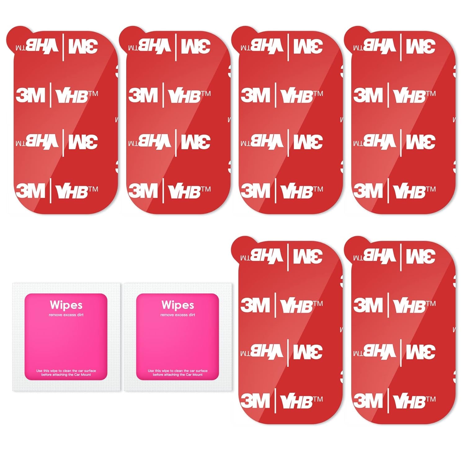 3M [6 Pack] Sticky Adhesive Pads Replacement Mounting Tape, Dashboard Sticker for Magnetic Phone Car Mount, Double Sided 3M Adhesive Pads, with 2 Dry Wipes