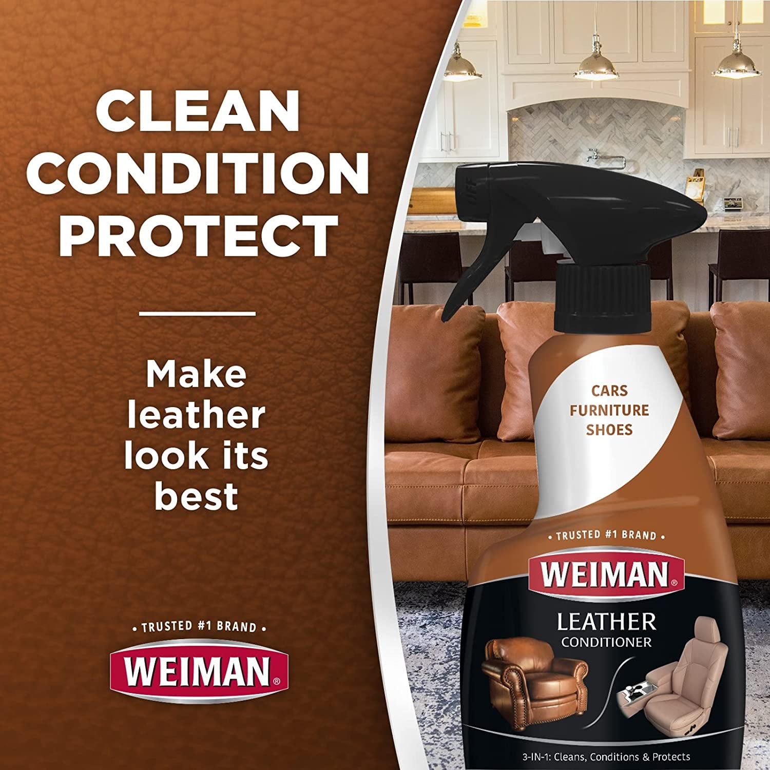 Leather Cleaner Conditioner & Protector for Couches, Boots, Chairs, Bags, Purses & Auto Interior with Microfiber Towel Included (2 Pack)