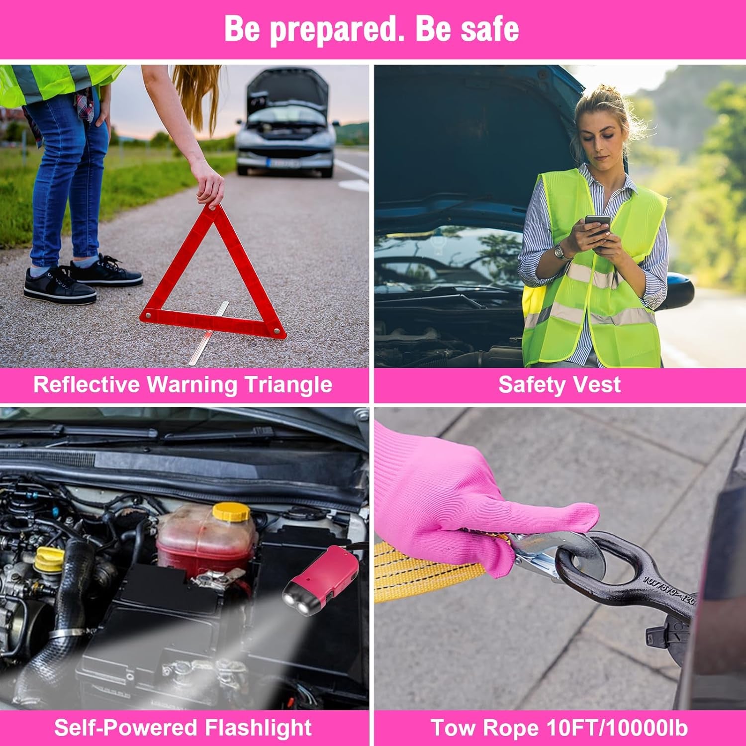14PCS Car Cleaning Detailing Kit Interior Cleaner with High Power Car Vacuum and 56PCS Roadside Emergency Car Safety Kit