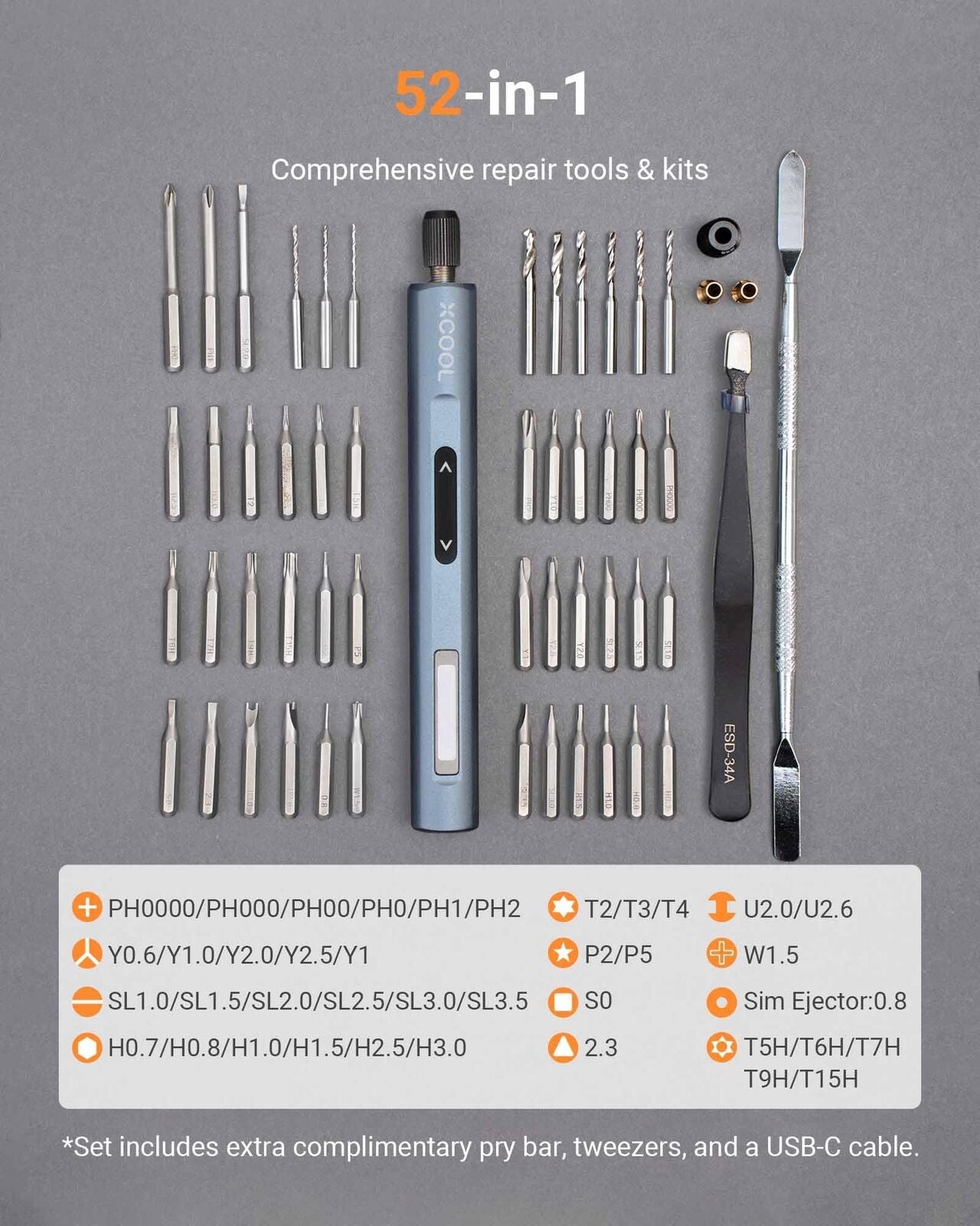Mini Electric Screwdriver, 52-In-1 Precision Electric Screwdriver 400RPM With...