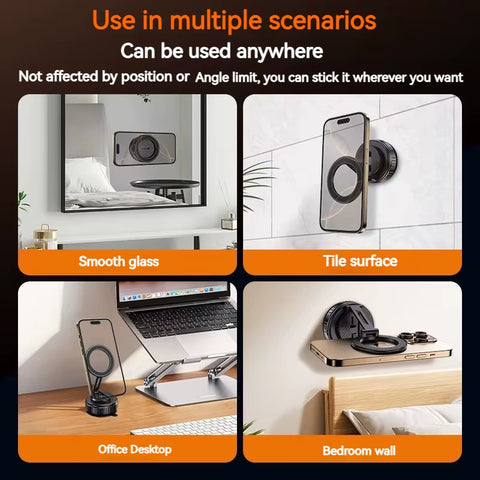 Metal  Vacuum Magnetic Car Phone Holder Mount Adjustable Suction Foldable Phone Stand for Mirro Gym Bath Shower Home