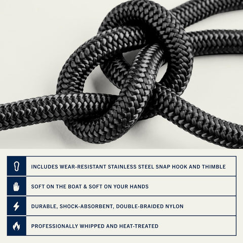 Rainiersupplyco Boat Anchor Rope - Double Braided Marine Rope Anchor Line - 50Ft Nylon Boating Line with 316 Stainless Steel Thimble and Heavy Duty Marine Grade