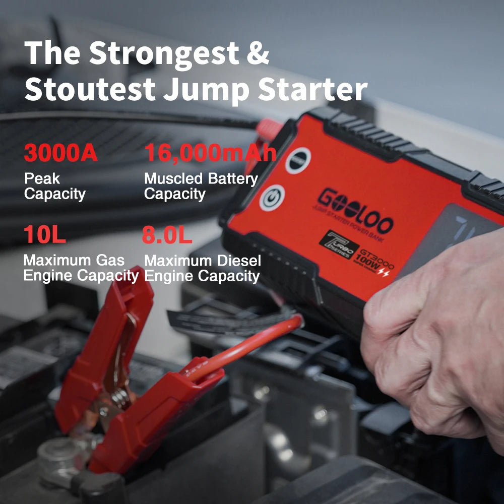 3000A Car Jump Starter 16000Mah Power Bank Portable Charger Booster 12V Auto Starting Device Emergency Battery Starter