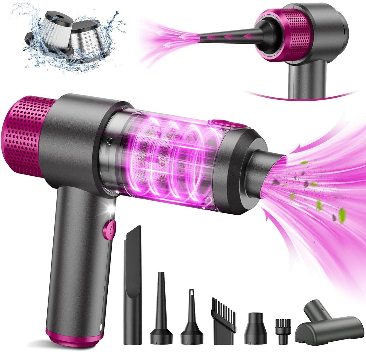 Handheld Car Vacuum Cleaner Cordless, 15000PA High Power Car Vacuum Cleaner & Air Duster, 4-In-1 Portable Mini Car Vacuum Cleaner with LED Light, Hand Held Vacuum Cleaner for Car Home Office
