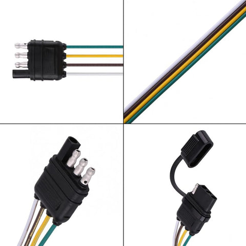 Trailer 4 Wire Plug 32" Inch 4 Pin Flat Wire Extension Male & Female Connector
