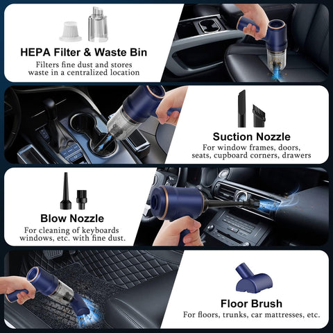 Handheld Car Vacuum Cleaner, 9000Pa Vacuum Cleaner and Air Duster, 120W High Power Hand Held Vacuum with LED Light and Multi-Nozzles for Car, Home, Office, Pet