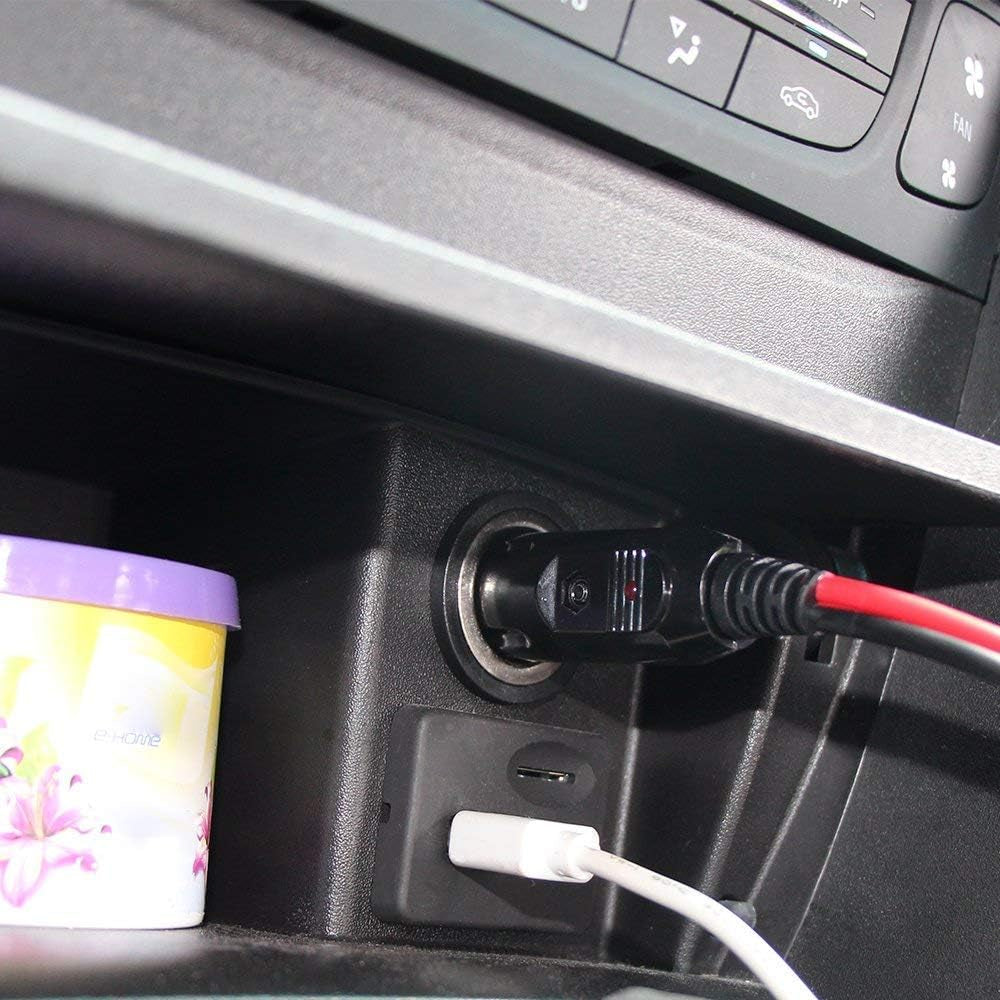 12V Replacement Cigarette Lighter Male Plug with Lead - 24V Car Power Adapter Auto Accessories with Led Lights, 15A Fuse (Male Plug to Tinned Terminal)