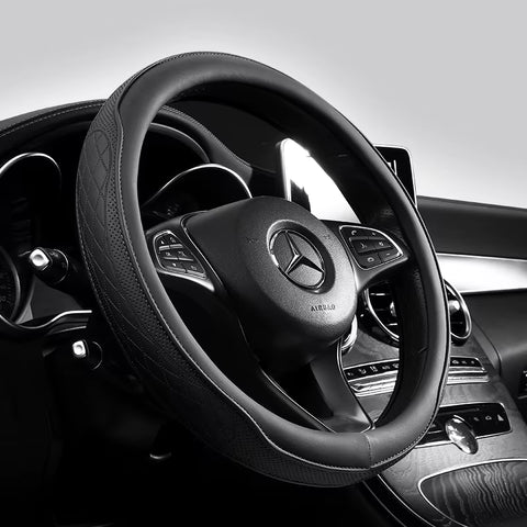 Napa Leather Perforated Patchwork Car Steering Wheel Cover, Non-Slip, Breathable, Universal 15 Inch (Approx. 38Cm)